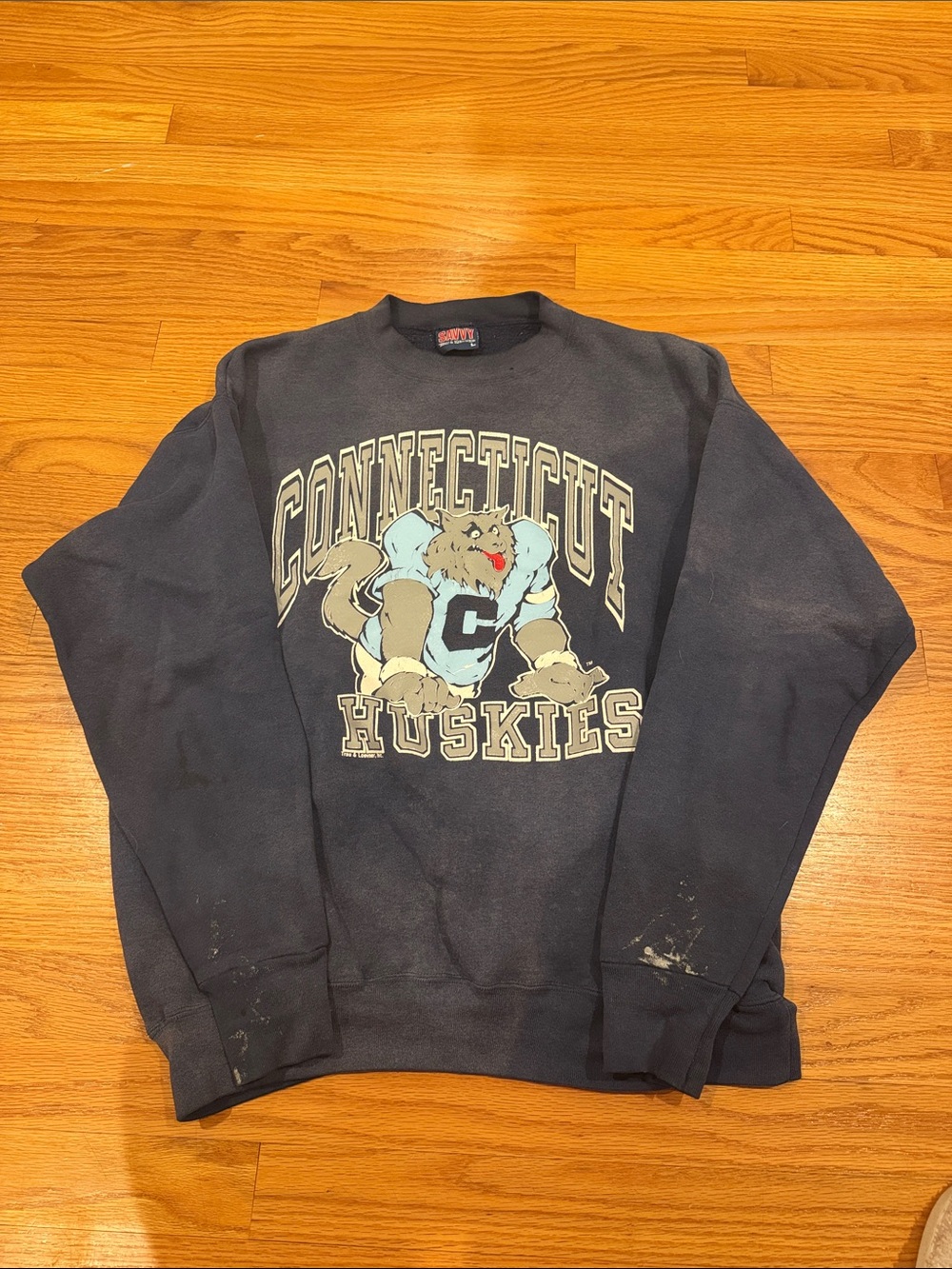 Savvy Navy Connecticut Huskies Graphic Crewneck Sweatshirt